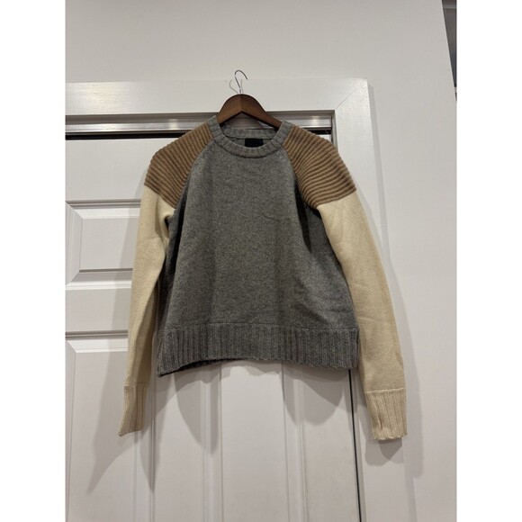 J.Crew Womens S Gray Colorblock Ribbed Crew Neck 100% Italian Cashmere Sweater - Picture 1 of 7